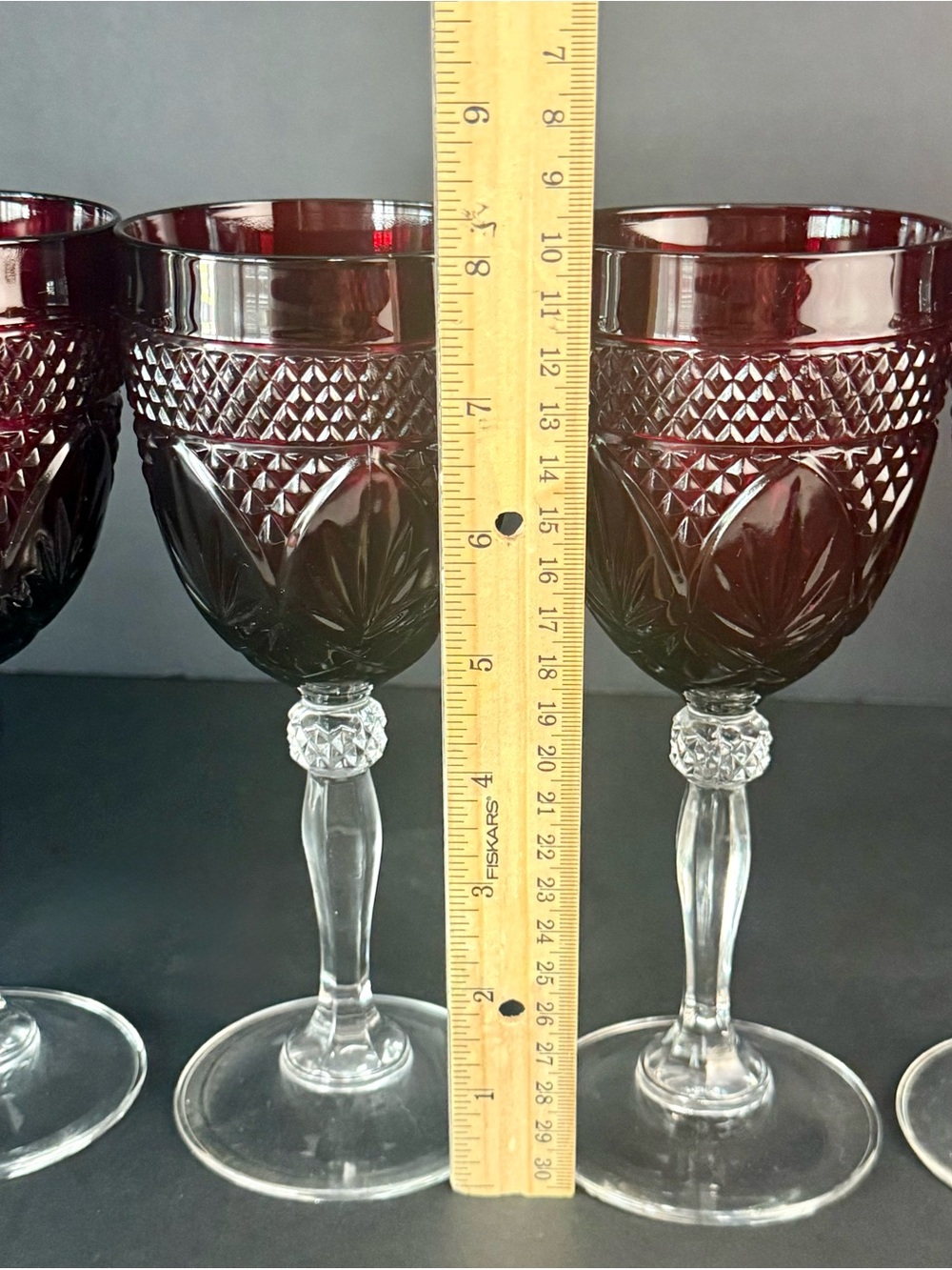 Vintage CRISTAL D'ARQUES Durand ANTIQUE RUBY RED Water Wine glasses 8" Set 4 - Picture 15 of 15